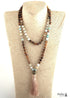 Boho Necklace, RH Amazonite Jasper, Lariat Silver Ball Green Brown Natural Stone